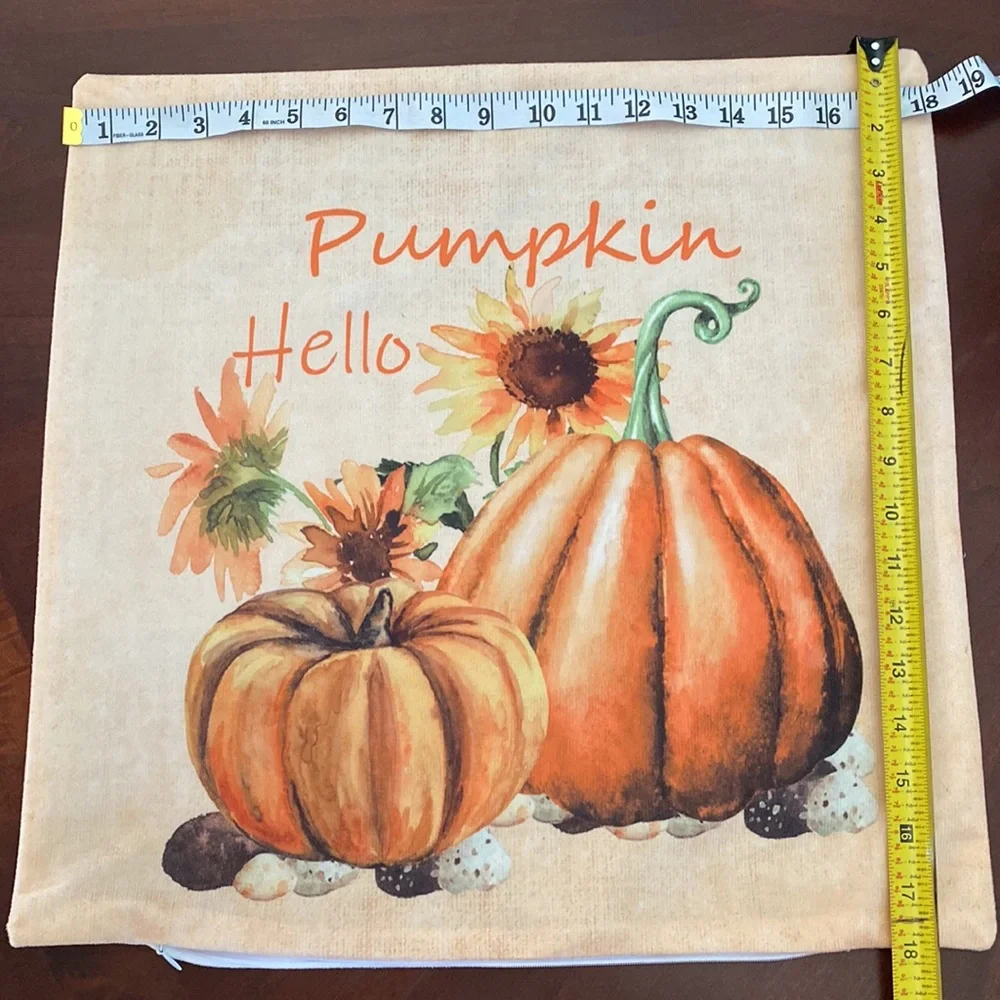 Pumpkin & Sunflower Print Cushion Cover Without Filler 4 set